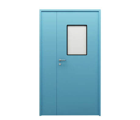 blue pharmaceutical clean room door